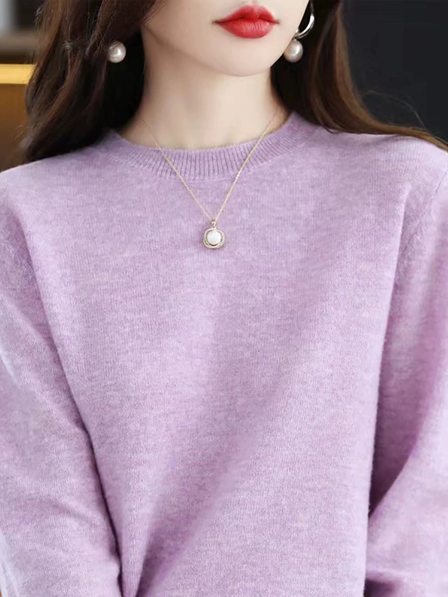 Women Autumn Casual O-Neck Knitted Wool Sweater