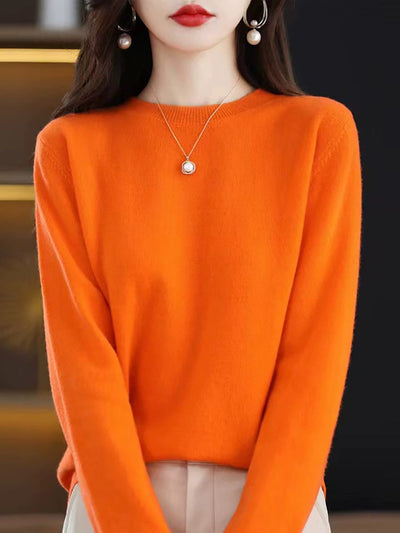 Women Autumn Casual O-Neck Knitted Wool Sweater