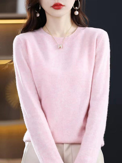 Women Autumn Casual O-Neck Knitted Wool Sweater