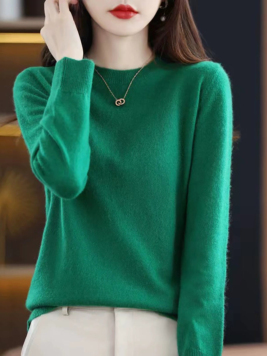 Women Autumn Casual O-Neck Knitted Wool Sweater
