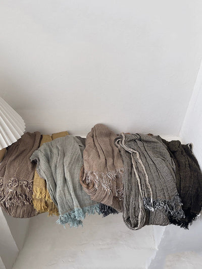 Women Autumn Vintage Stripe Tassel Shawl Scarf