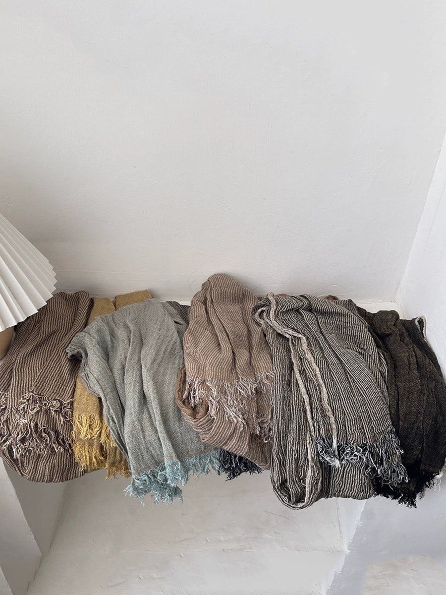 Women Autumn Vintage Stripe Tassel Shawl Scarf