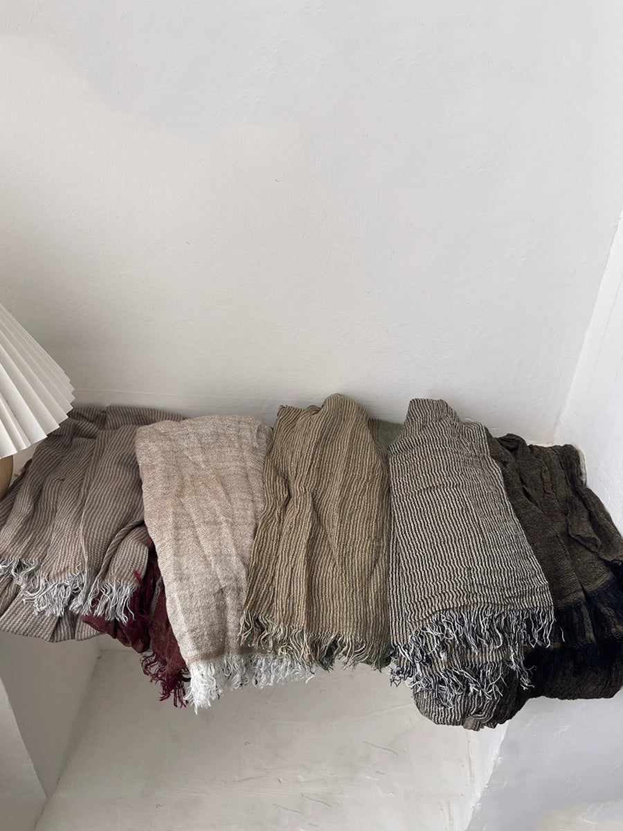 Women Autumn Vintage Stripe Tassel Shawl Scarf