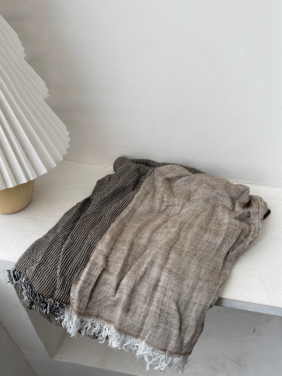 Women Autumn Vintage Stripe Tassel Shawl Scarf