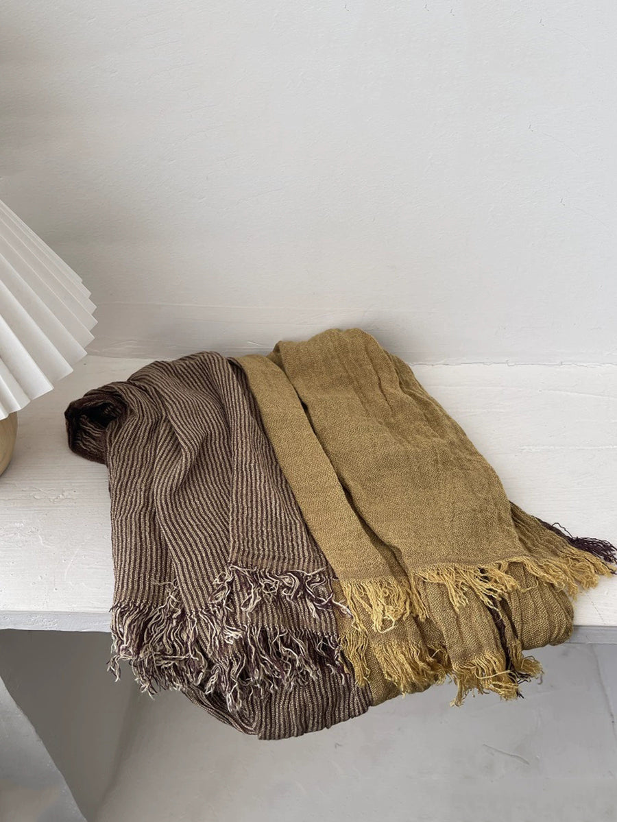 Women Autumn Vintage Stripe Tassel Shawl Scarf