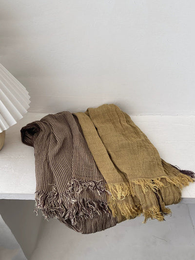 Women Autumn Vintage Stripe Tassel Shawl Scarf