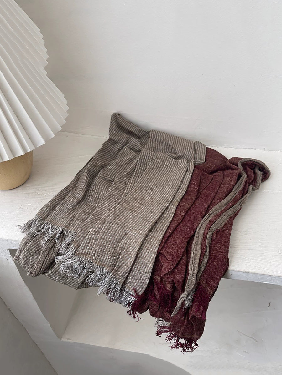 Women Autumn Vintage Stripe Tassel Shawl Scarf