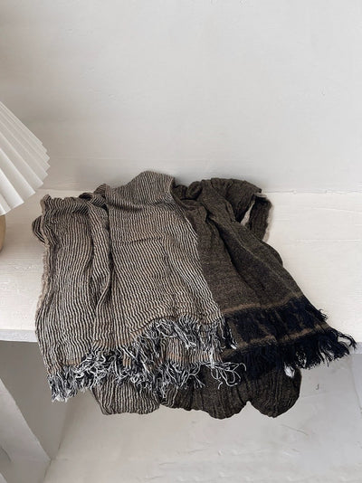 Women Autumn Vintage Stripe Tassel Shawl Scarf