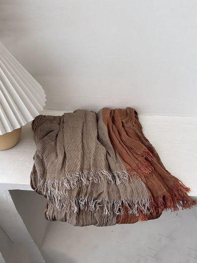 Women Autumn Vintage Stripe Tassel Shawl Scarf
