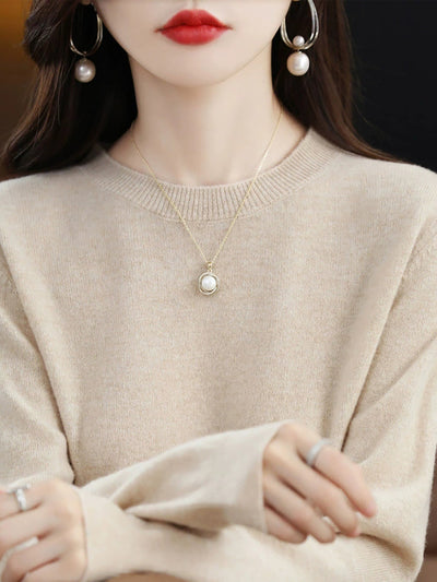 Women Autumn Casual O-Neck Knitted Wool Sweater