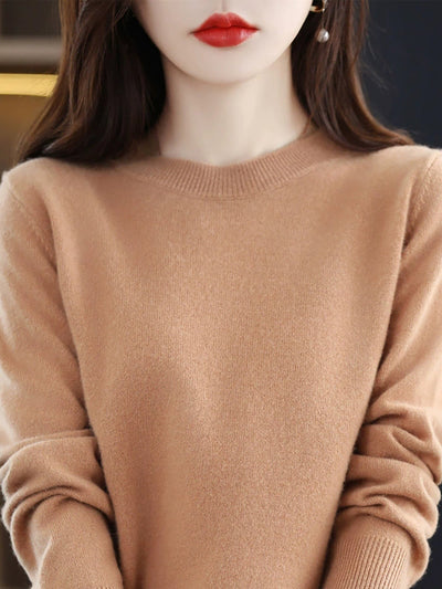Women Autumn Casual O-Neck Knitted Wool Sweater