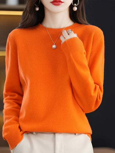 Women Autumn Casual O-Neck Knitted Wool Sweater