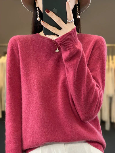 Women Autumn Casual O-Neck Knitted Wool Sweater