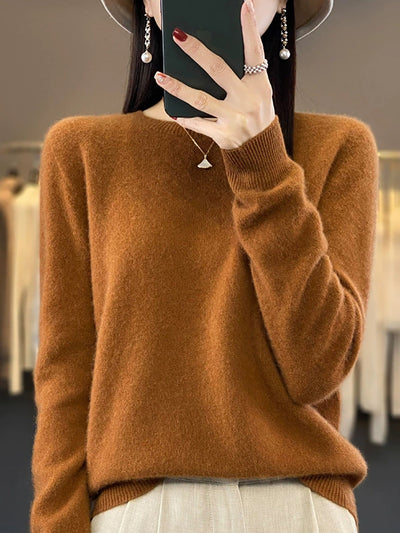Women Autumn Casual O-Neck Knitted Wool Sweater