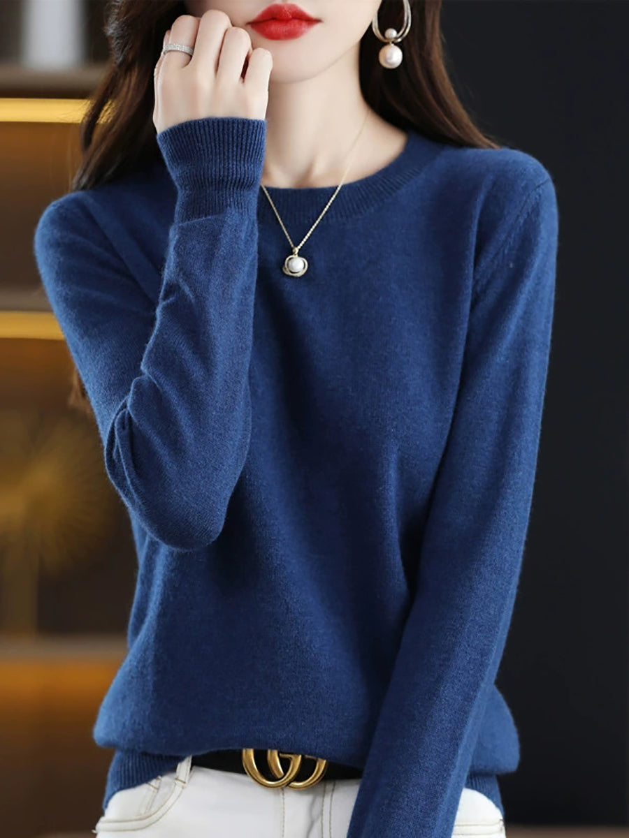 Women Autumn Casual O-Neck Knitted Wool Sweater