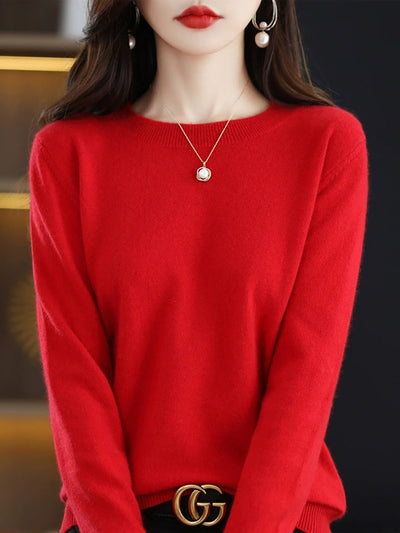 Women Autumn Casual O-Neck Knitted Wool Sweater