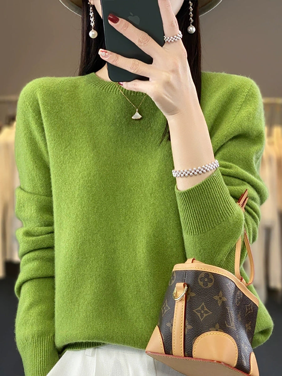 Women Autumn Casual O-Neck Knitted Wool Sweater