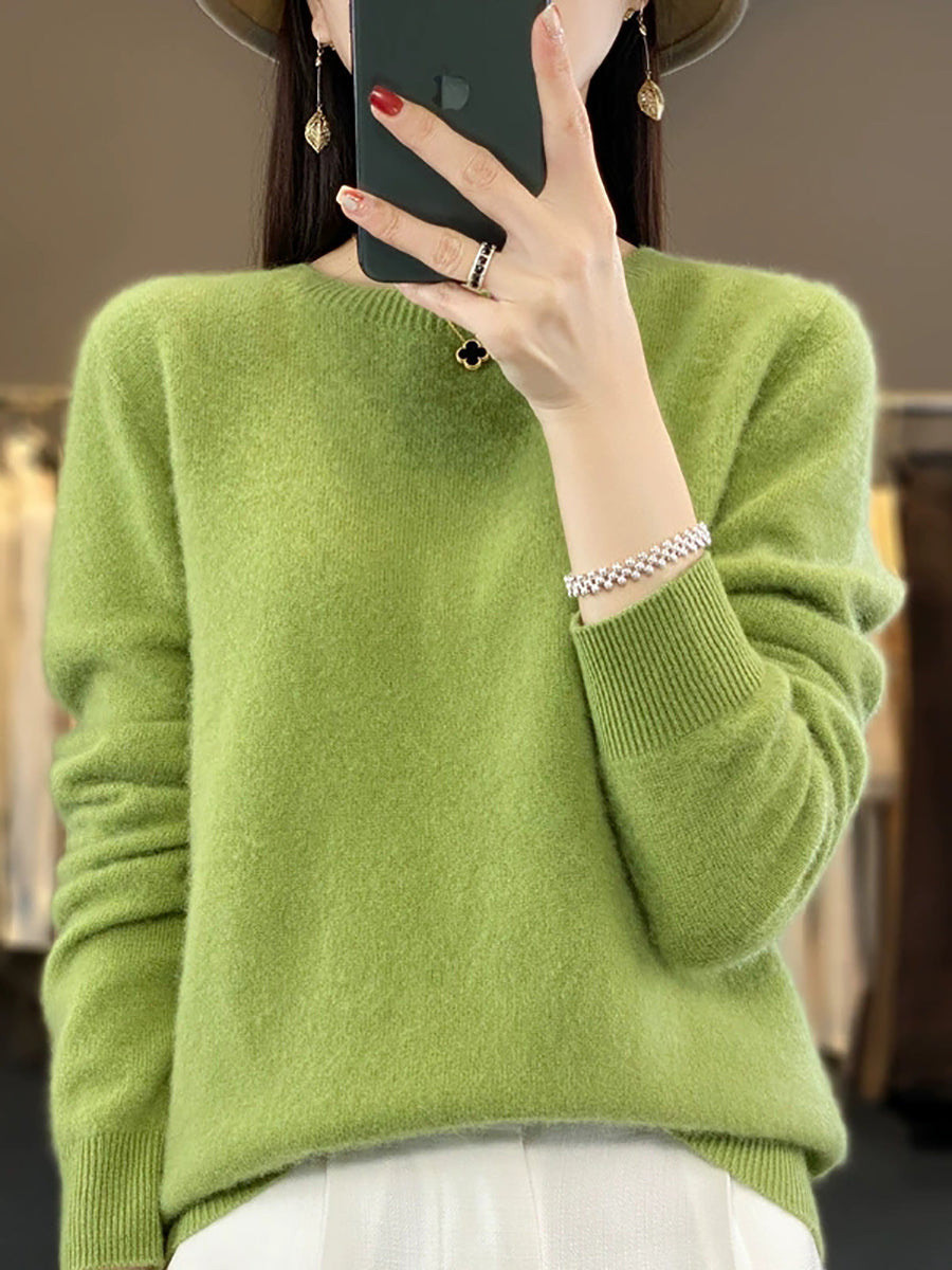 Women Autumn Casual O-Neck Knitted Wool Sweater