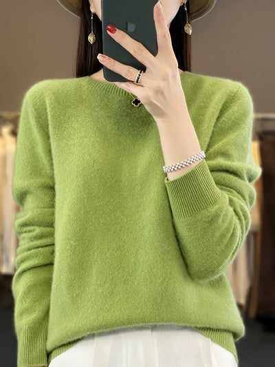 Women Autumn Casual O-Neck Knitted Wool Sweater