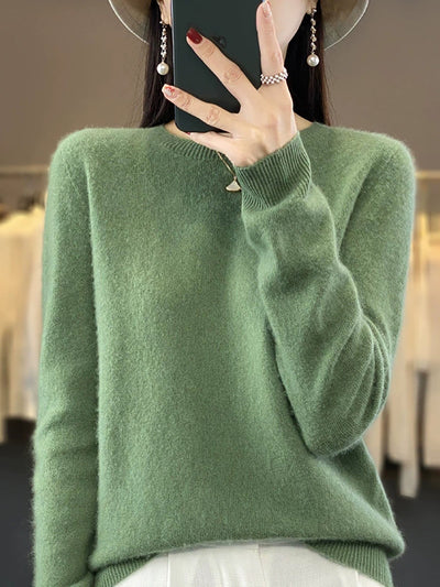 Women Autumn Casual O-Neck Knitted Wool Sweater