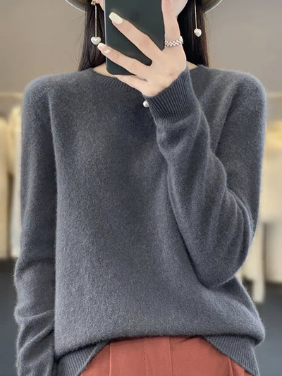 Women Autumn Casual O-Neck Knitted Wool Sweater