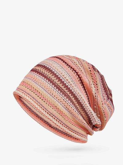 Women Artsy Autumn Colorful Stripe Knitted Hat