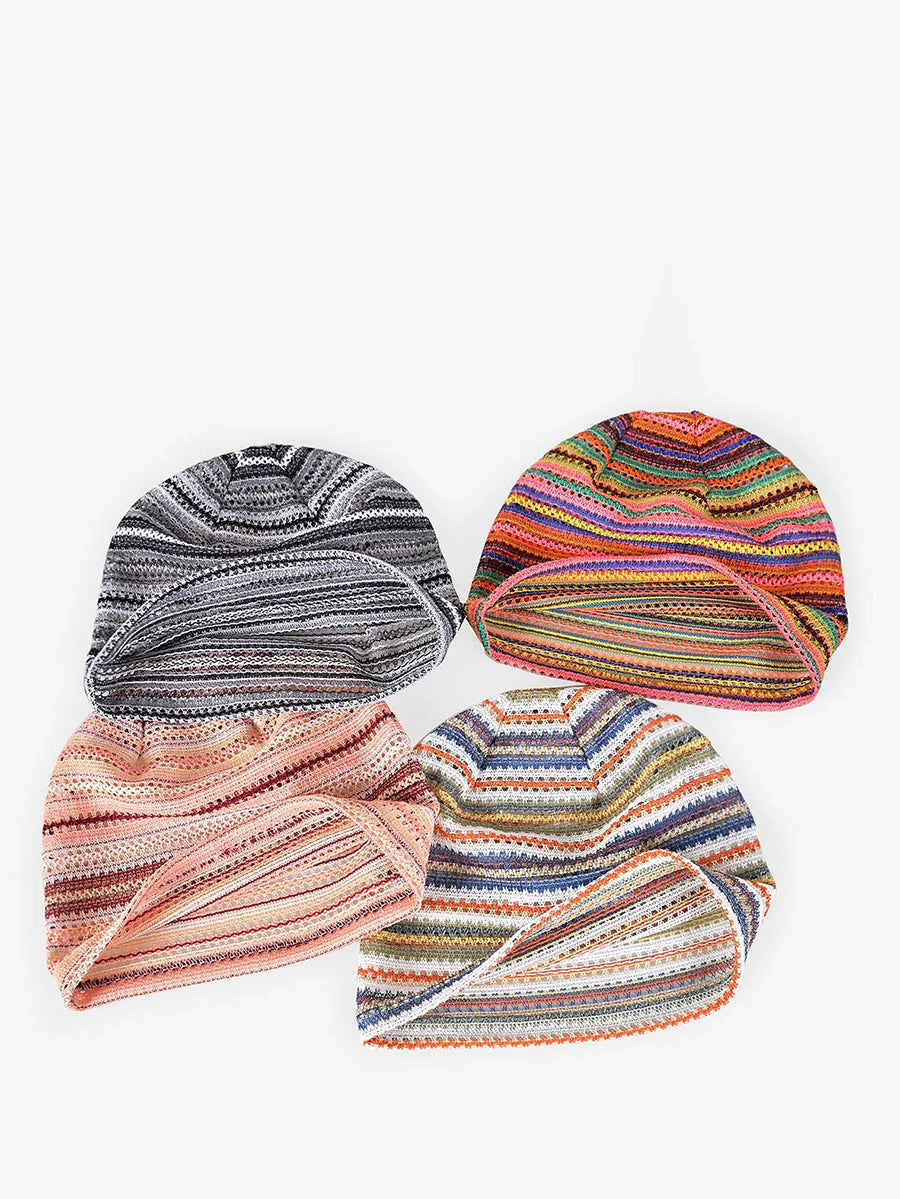Women Artsy Autumn Colorful Stripe Knitted Hat