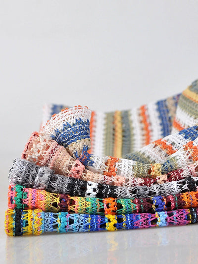 Women Artsy Autumn Colorful Stripe Knitted Hat