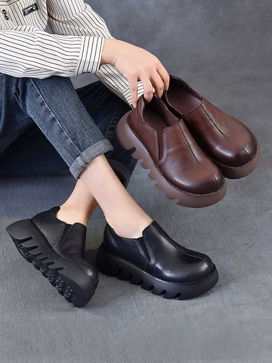 Women Autumn Vintage Genuine Leather Platform Shoes