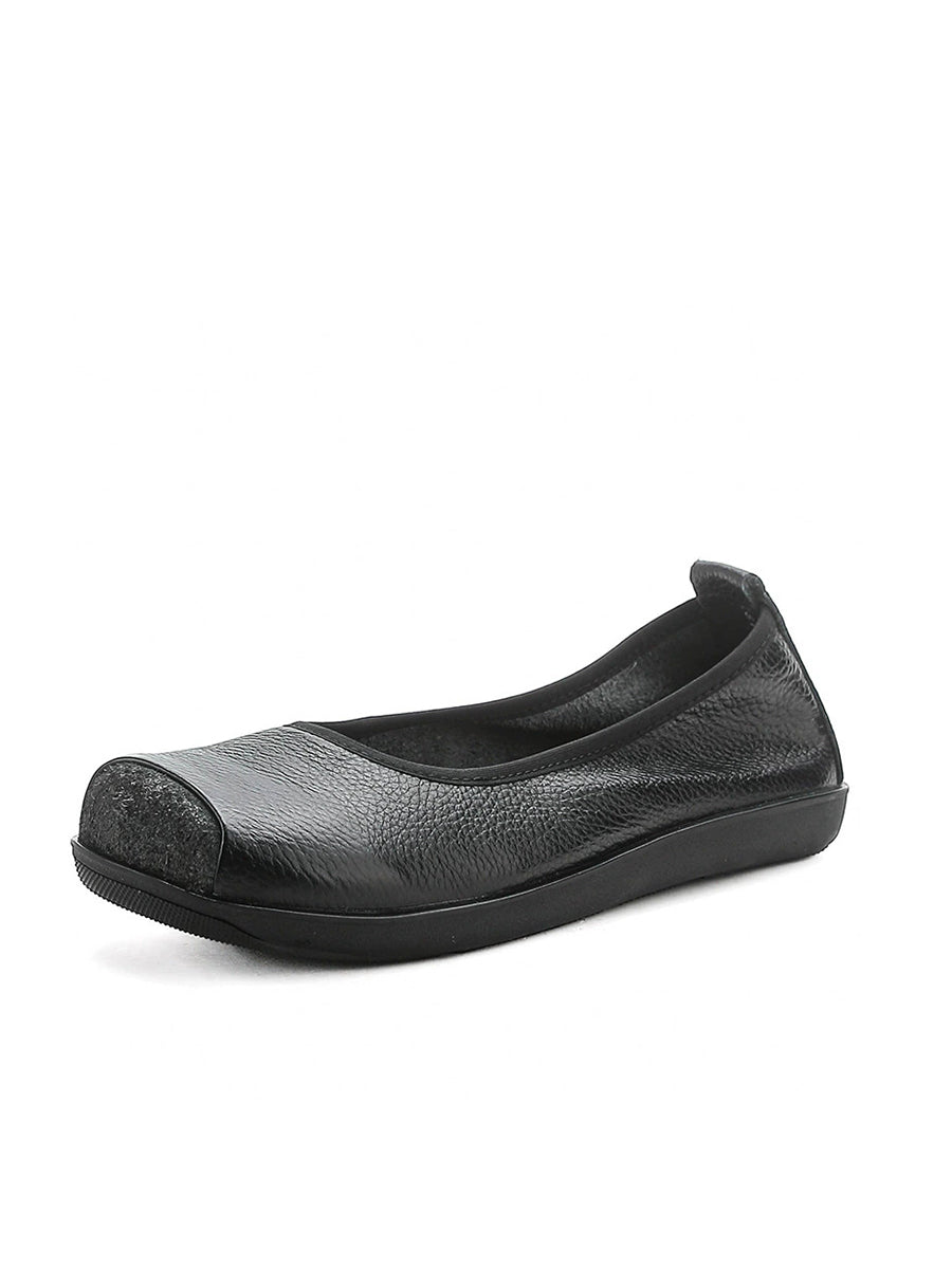 Women Autumn Genuine Leather Sqaure Collar Flat Shoes