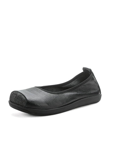 Women Autumn Genuine Leather Sqaure Collar Flat Shoes
