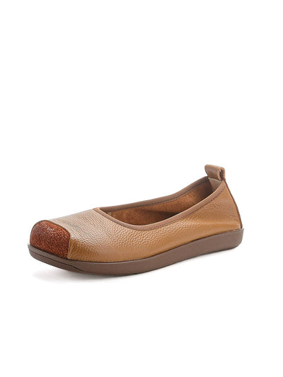 Women Autumn Genuine Leather Sqaure Collar Flat Shoes