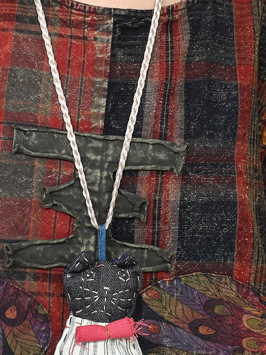 Women Autumn Retro Patchwork O-Neck Loose Cotton Suits