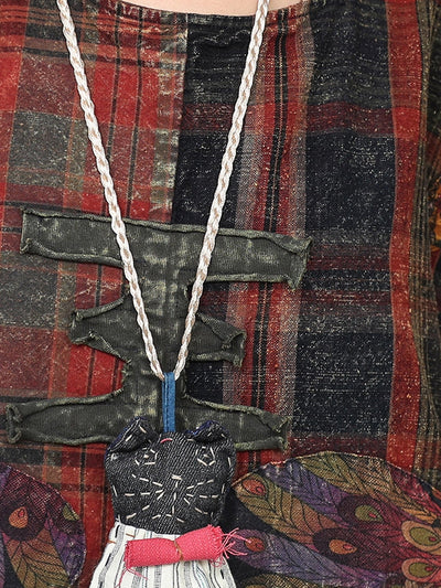 Women Autumn Retro Patchwork O-Neck Loose Cotton Suits