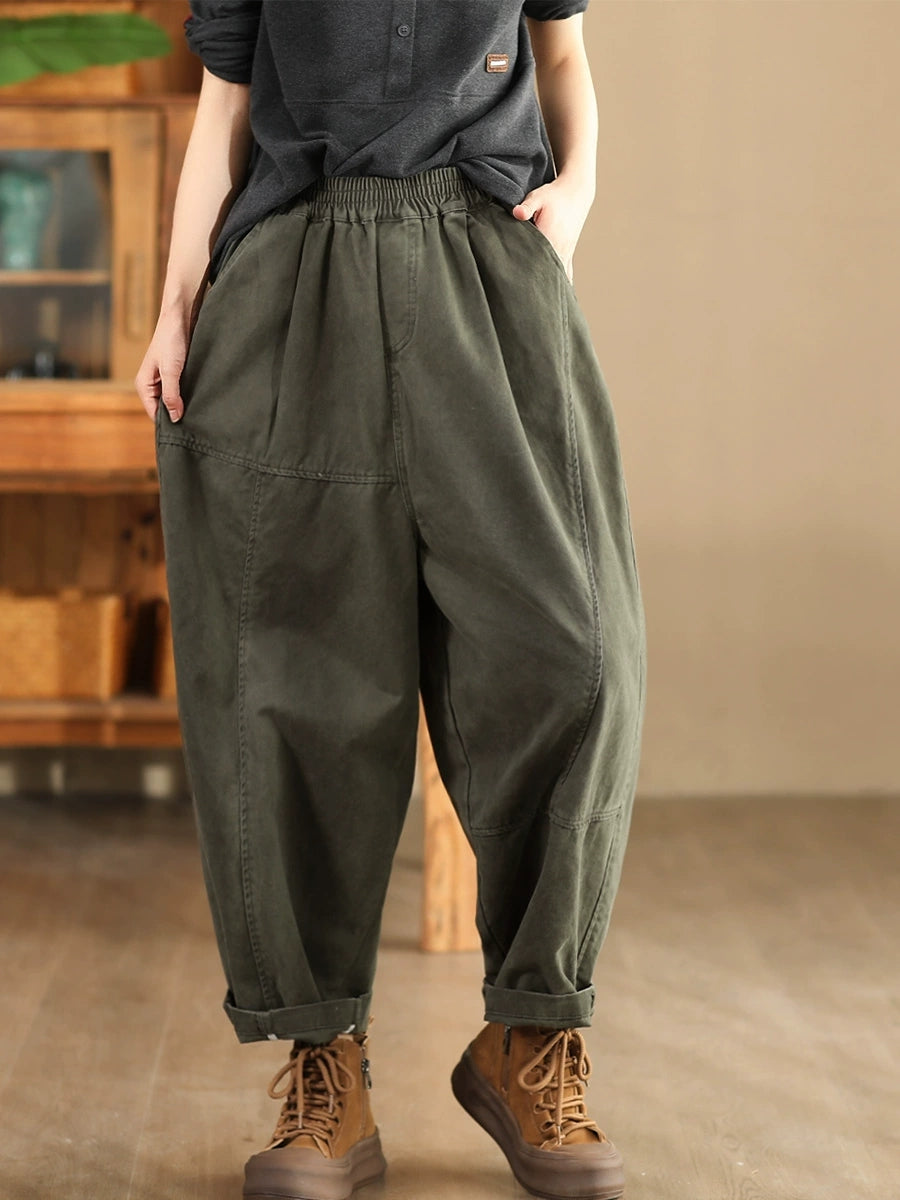 Women Summer Pure Color 100%Cotton Harem Pants