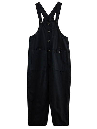 Women Summer Retro Pure Color Cotton Jumpsuits