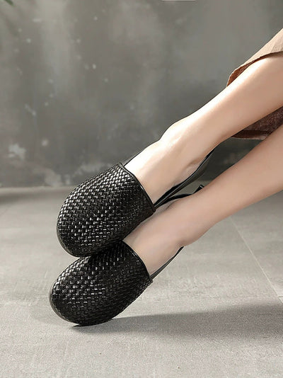 Women Summer Genuine Leather Weave Low Heel Shoes
