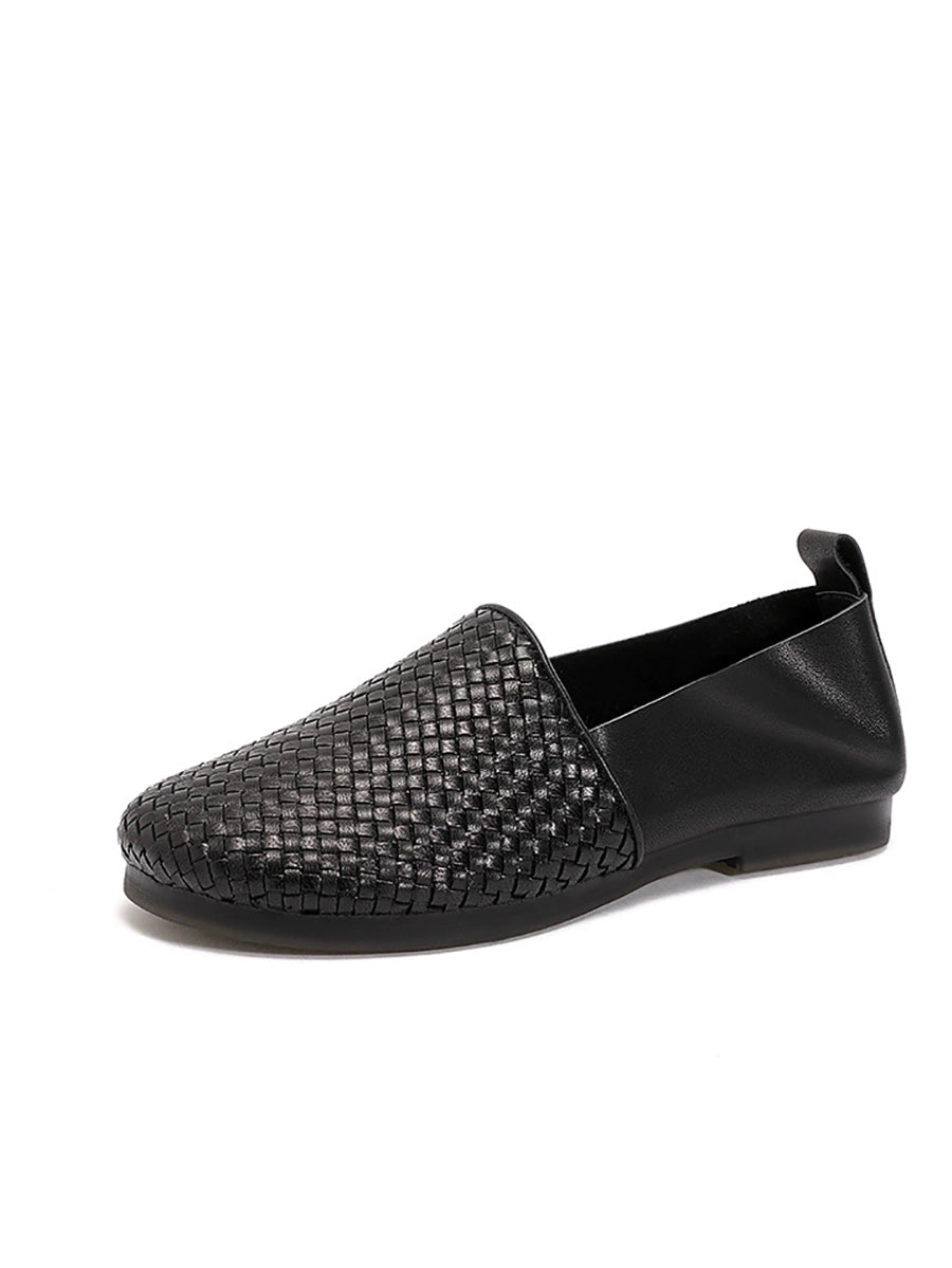 Women Summer Genuine Leather Weave Low Heel Shoes
