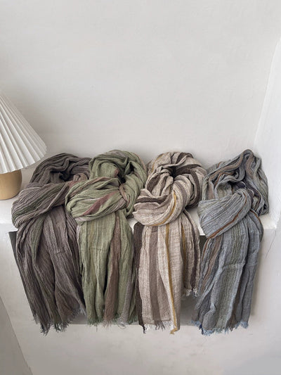 Women Vintage Stripe Raw-edge Shawl Scarf