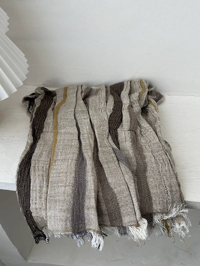 Women Vintage Stripe Raw-edge Shawl Scarf