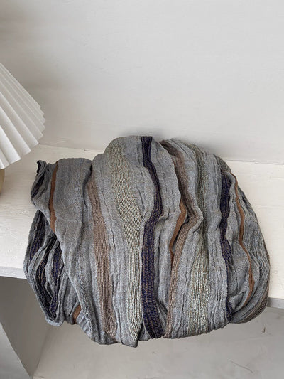 Women Vintage Stripe Raw-edge Shawl Scarf