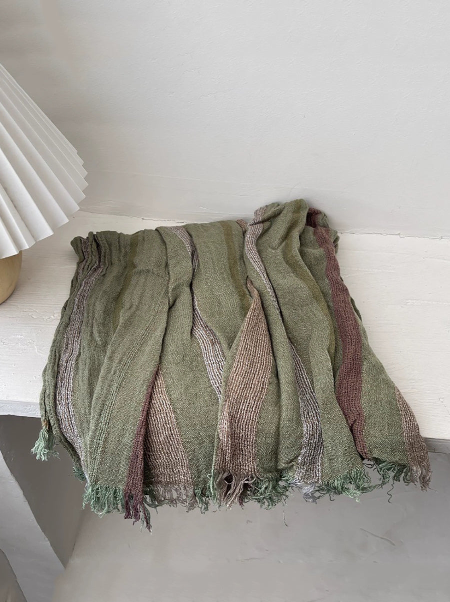 Women Vintage Stripe Raw-edge Shawl Scarf