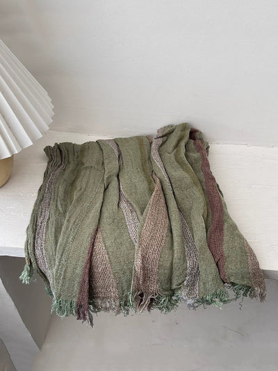 Women Vintage Stripe Raw-edge Shawl Scarf