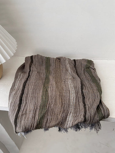 Women Vintage Stripe Raw-edge Shawl Scarf