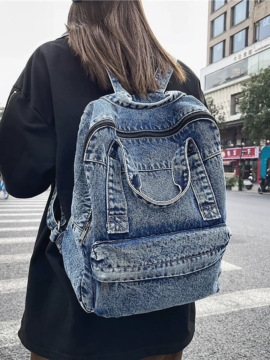 Women Vintage Washed Denim Backpack