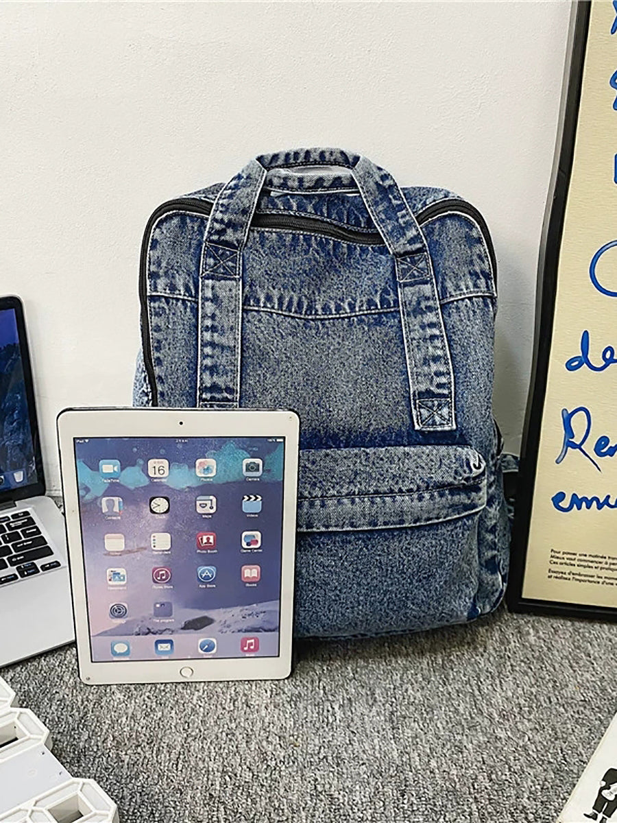 Women Vintage Washed Denim Backpack