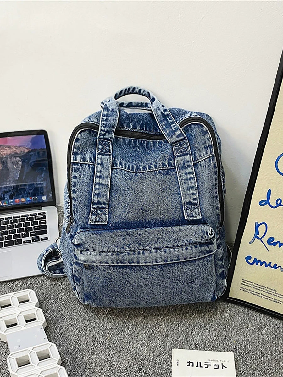 Women Vintage Washed Denim Backpack