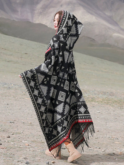 Ethnic Autumn Keep Warm Hooded Shawl Cape