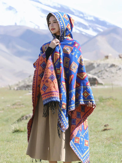 Ethnic Autumn Keep Warm Hooded Shawl Cape