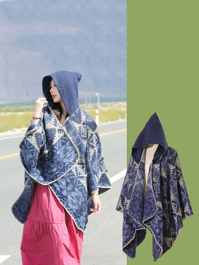 Ethnic Autumn Keep Warm Hooded Shawl Cape